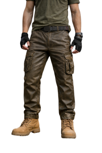 Men’s Rugged Real Leather Work Pants – Durable Utility Fit