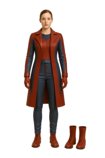 Red & Blue Leather Superhero Costume: Long Coat, Lace Pants, Boots
