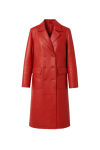 Red Leather Trench Coat Handmade Gothic Biker Overcoat