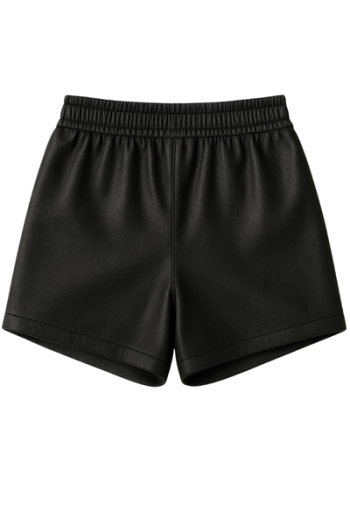 Unisex Black real Leather Shorts: Sporty White Stripe Streetwear