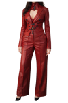 Women Red Real Leather Suit Genuine Leather Blazer & Pants Set Tailored Leather Power Suit Designer Leather Outfit for Women