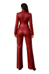 Women Red Real Leather Suit Genuine Leather Blazer & Pants Set Tailored Leather Power Suit Designer Leather Outfit for Women