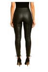 Women’s Black Leather Lace-Up Pants – High-Waisted Gothic Biker Style Leggings for Cosplay, Halloween & Fashion