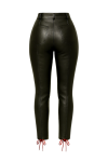 Women’s Black Leather with red Lace-Up Pants – High-Waisted Gothic Biker Style Leggings for Cosplay, Halloween & Fashion