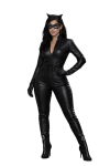 Women’s Black Real Leather Catsuit with Mask Gloves
