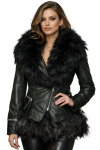 Women’s Black Real Leather Jacket with Faux Fur Trim