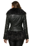Women’s Black Real Leather Jacket with Faux Fur Trim
