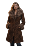 Women’s Brown Suede Coat with Faux Fur Collar