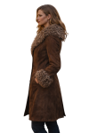 Women’s Brown Suede Coat with Faux Fur Collar