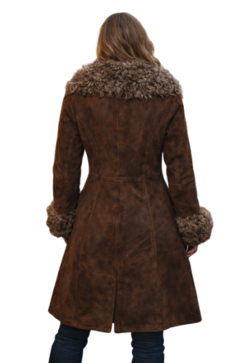 Women’s Brown Suede Coat with Faux Fur Collar Women’s Brown Suede Coat with Faux Fur Collar