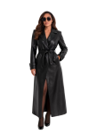 Women’s Real Leather Trench Coat – Long Black Belted Luxury Outerwear