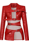 Women’s Red Real Leather Cut Out Jacket