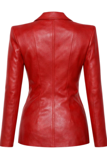 Women’s Red Real Leather Cut Out Jacket