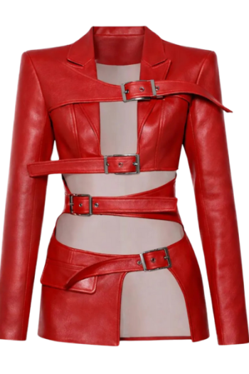 Women’s Red Real Leather Cut Out Jacket