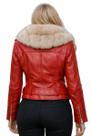 Women’s Red Real Leather Jacket with Faux Fur Collar