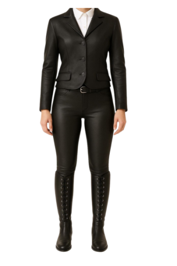 Womens real Leather Equestrian Outfit: Gothic Cosplay Jacket & Pants Set