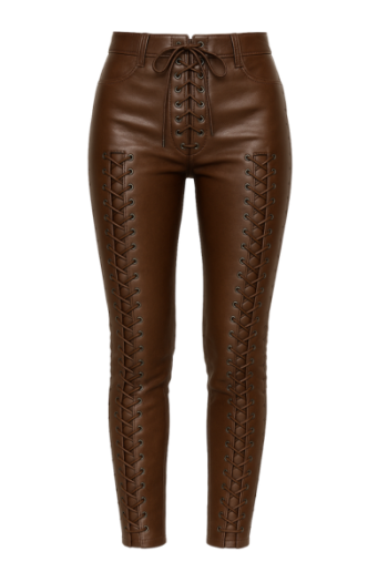 real Leather Lace-Up Pants: High Waist Gothic Biker Trousers real Leather Lace-Up Pants: High Waist Gothic Biker Trousers