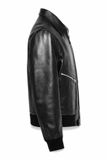 Men’s Black Bomber Leather Jacket | Real Leather Zip-Up Classic Jacket for Men