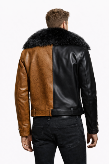 Men’s Dual Tone Real Leather Jacket with Black Fur Collar – Luxury Winter Jacket Men’s Dual Tone Real Leather Jacket with Black Fur Collar – Luxury Winter Jacket