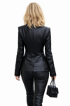 Black Real Leather Blazer & Pants Set – Elegant Tailored Leather Suit
