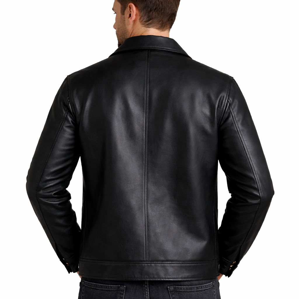 Men’s Black Leather Jacket – Classic Button Style Men’s Black Leather Jacket – Classic Button Style