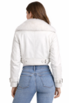 Women’s White Faux Fur Collar Cropped Jacket
