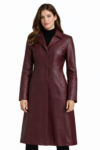 Women’s Burgundy Leather Long Coat