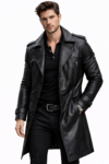 Men’s Black Leather Long Coat – Premium Slim Fit Trench Jacket Men’s Black Leather Long Coat – Premium Slim Fit Trench Jacket