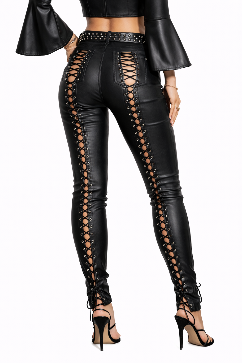Women’s Black Lace-Up Leather Pants – High Waist Slim Fit Women’s Black Lace-Up Leather Pants – High Waist Slim Fit