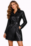 Women’s Black Real Leather Trench Coat – Belted Premium Long Leather Coat