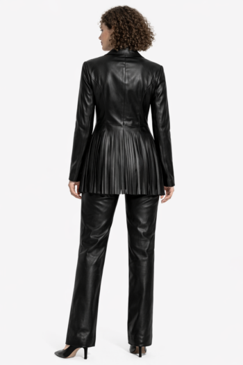 Women’s Black Real Leather Fringe Blazer & Pants Set Women’s Black Real Leather Fringe Blazer & Pants Set