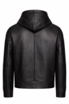 Men’s Black Real Leather Hoodie Jacket – Zip Front Casual Leather Hooded Jacket