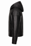 Men’s Black Real Leather Hoodie Jacket – Zip Front Casual Leather Hooded Jacket