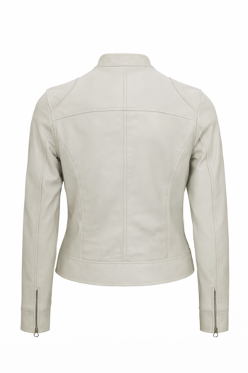 Women’s White Real Leather Jacket – Slim Fit Stand Collar Zipper Jacket Women’s White Real Leather Jacket – Slim Fit Stand Collar Zipper Jacket